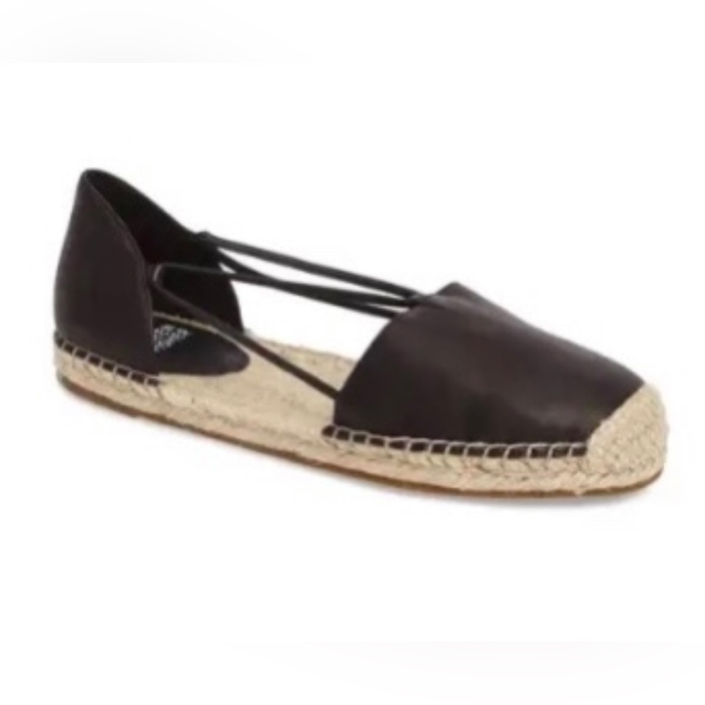 Eileen Fisher Lee Espadrille Flats Size 9 Black Washed Leather NWT